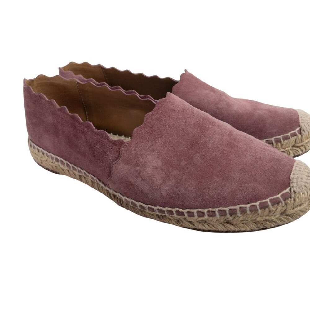 Chloe Scalloped Pink Suede Espadrilles Slip-On Flats Size 9 - Picture 9 of 16